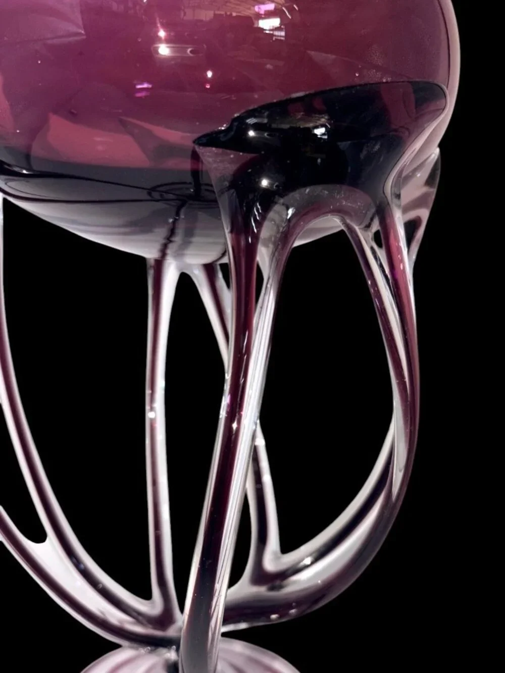 Vintage Jozefina Krosno Poland Hand Blown Amethyst Art Glass Jellyfish Pedestal